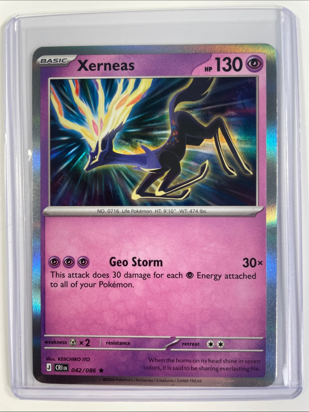 Pokemon Xerneas Holo Card - Pink and Purple Foil